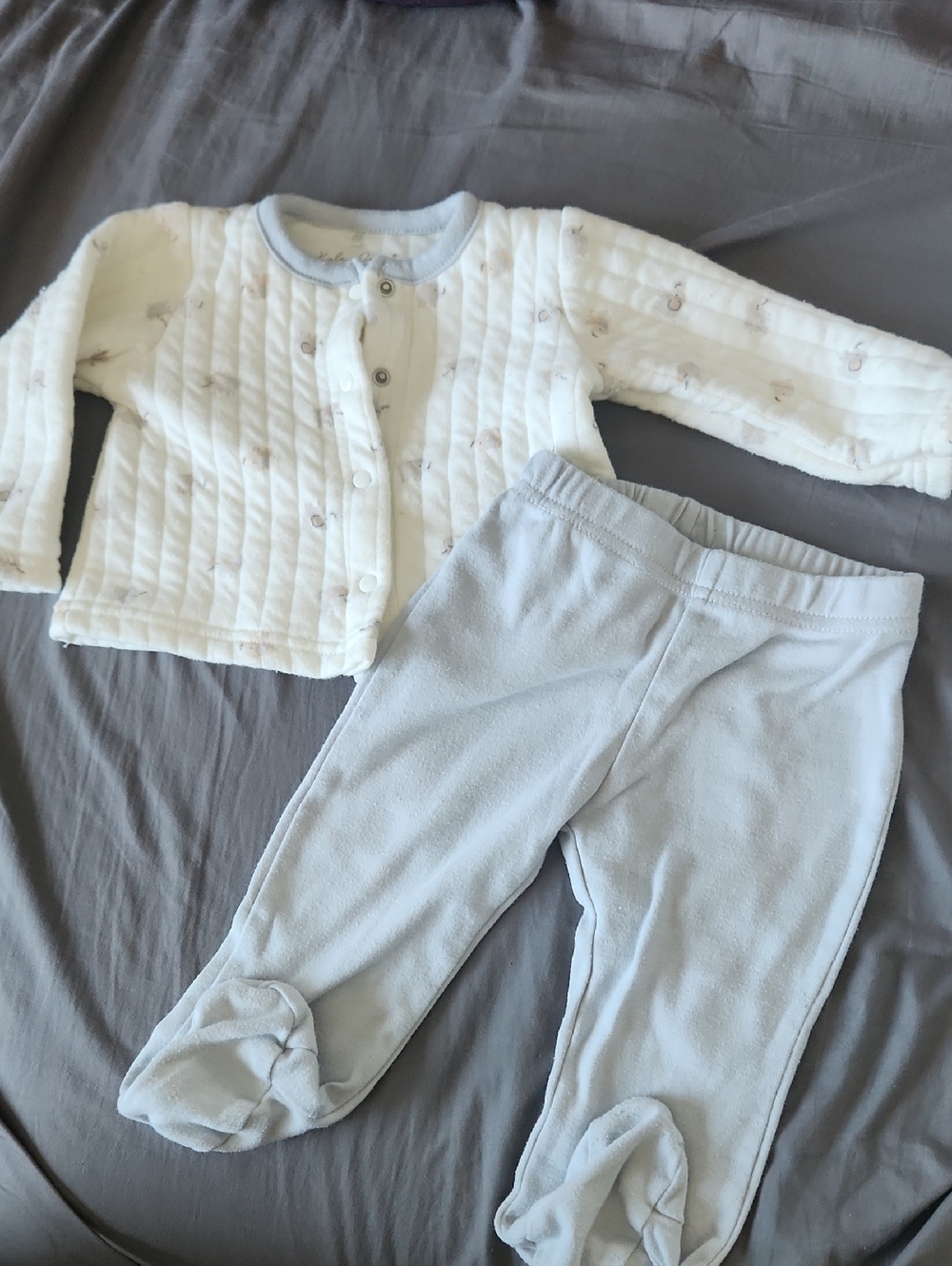 Kyle + Deena Baby Quilted Two-Piece Set in Cream & Light Gray